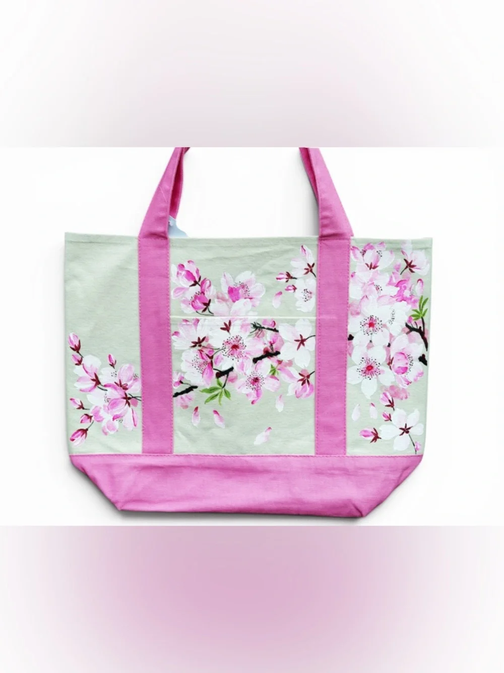 Hand Painted Cherry Blossom Sakura Tote Bag Pink Canvas Large‎ Tote Bag Washable